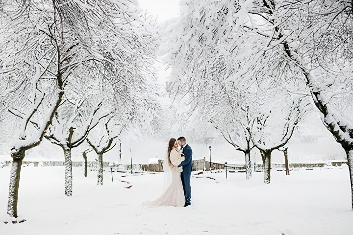 Couple amoureux partageant un moment intime lors de leur mariage