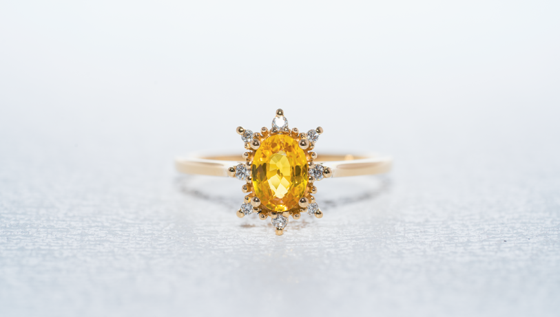 Marquise cut diamond and yellow gold engagement ring